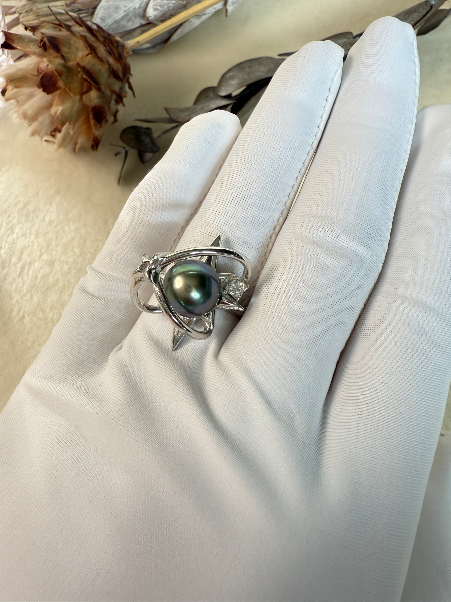 Astra | Adjustable Ring with Tahitian Pearl & Orbital Band