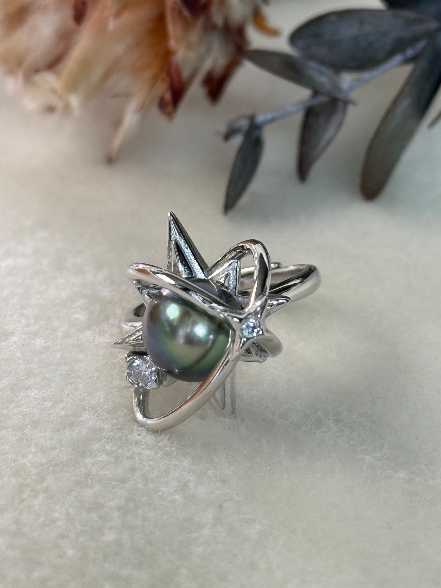 Astra | Adjustable Ring with Tahitian Pearl & Orbital Band