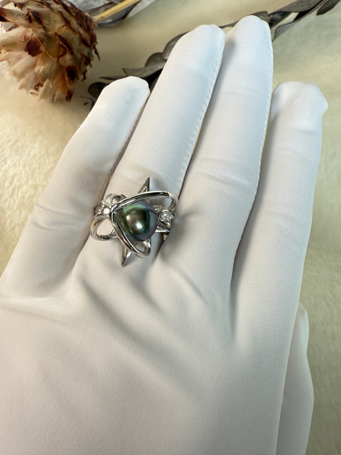 Astra | Adjustable Ring with Tahitian Pearl & Orbital Band