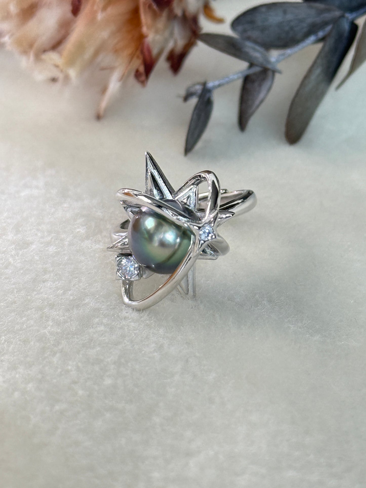 Astra | Adjustable Ring with Tahitian Pearl & Orbital Band