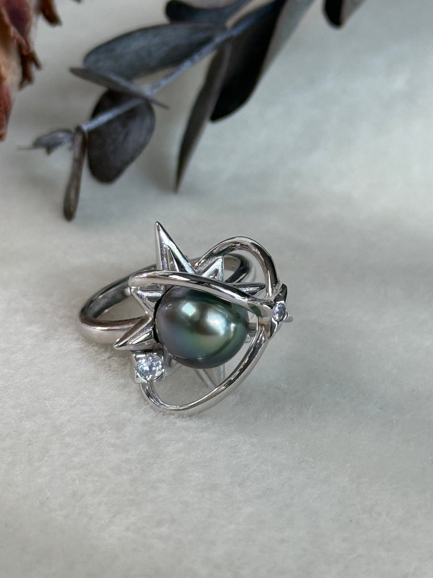 Astra | Adjustable Ring with Tahitian Pearl & Orbital Band