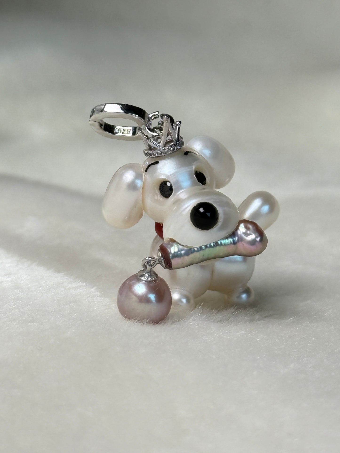 Biscuit — Pearl Pup | Baroque Dog Charm with Pink Drop