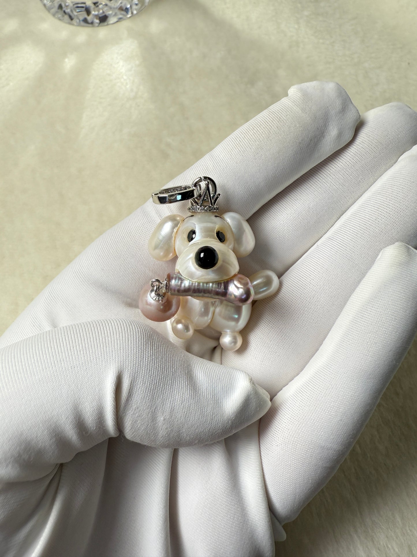 Biscuit — Pearl Pup | Baroque Dog Charm with Pink Drop