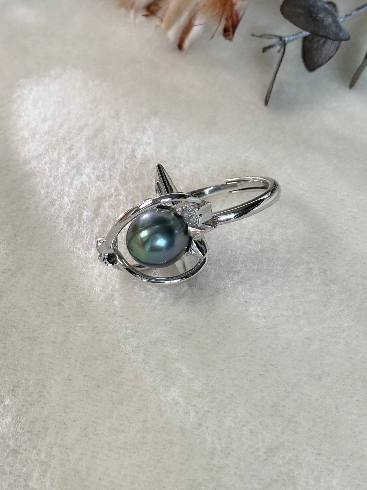 Astra | Adjustable Ring with Tahitian Pearl & Orbital Band