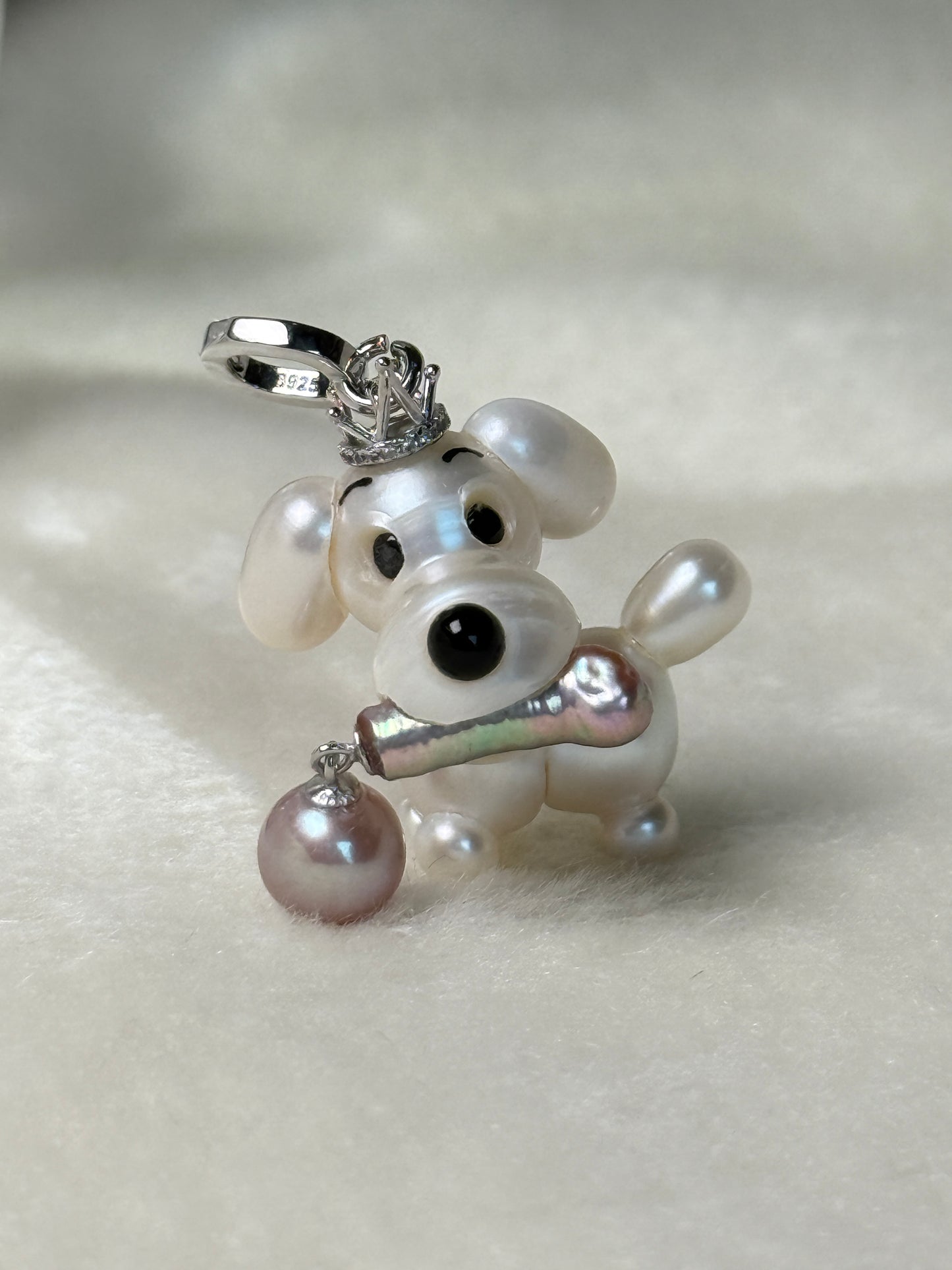 Biscuit — Pearl Pup | Baroque Dog Charm with Pink Drop