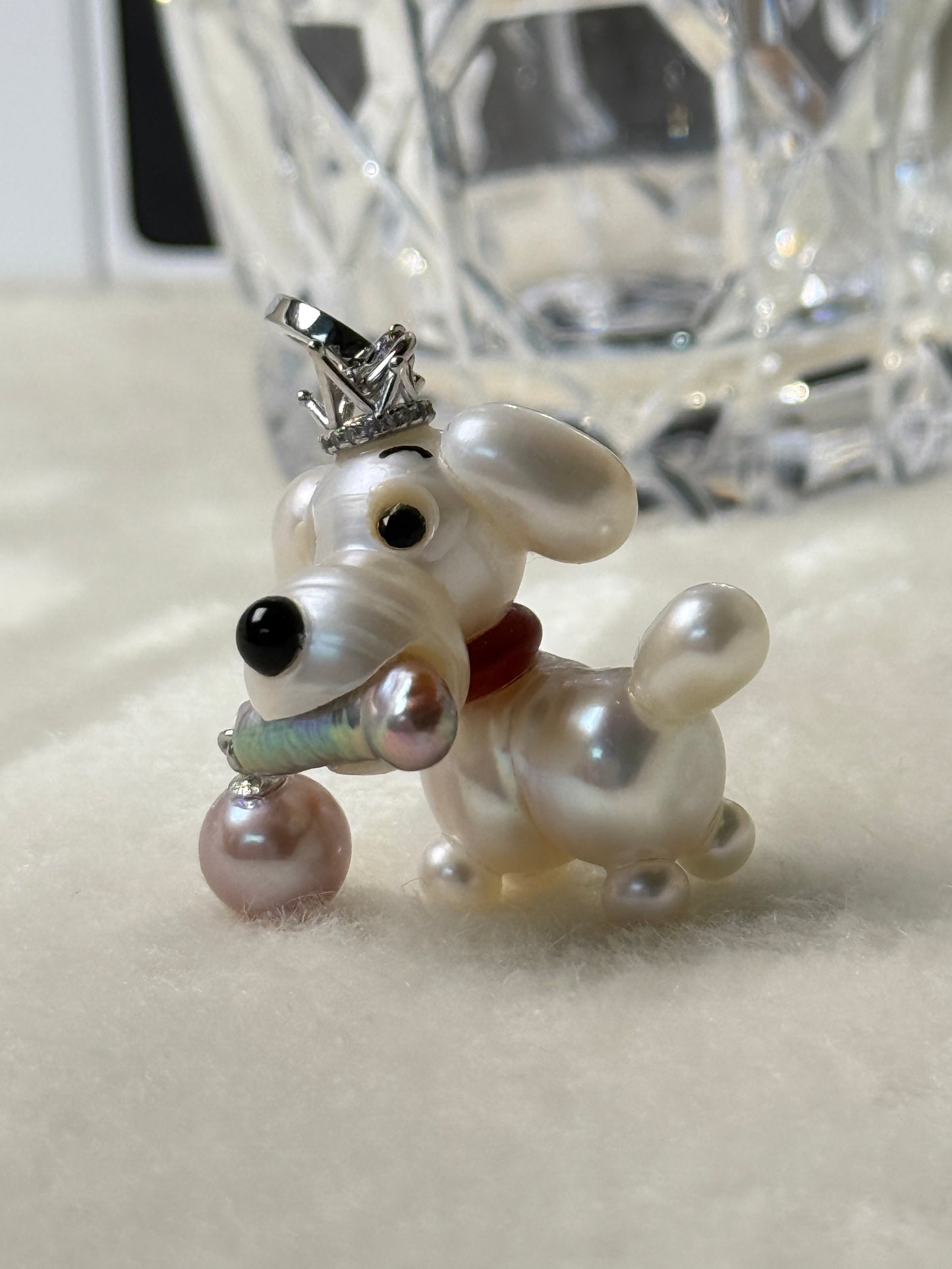 Biscuit — Pearl Pup | Baroque Dog Charm with Pink Drop