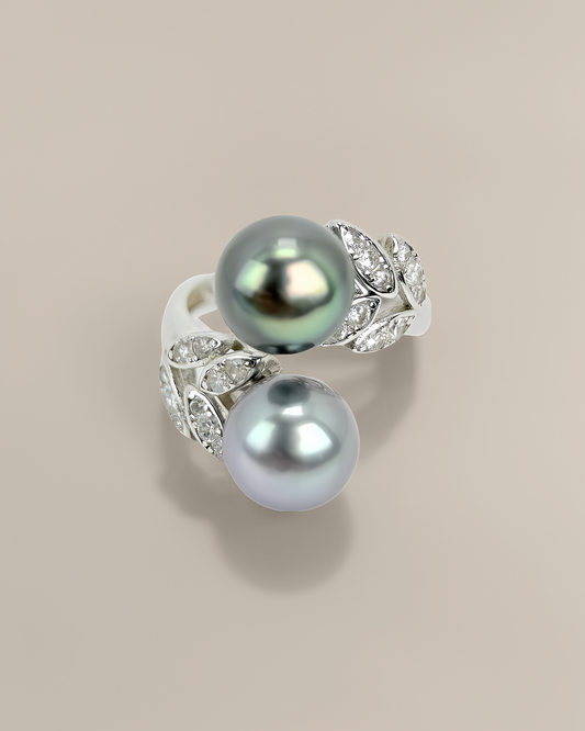 Eirleaf | Adjustable Ring with twin Tahitian Pearl