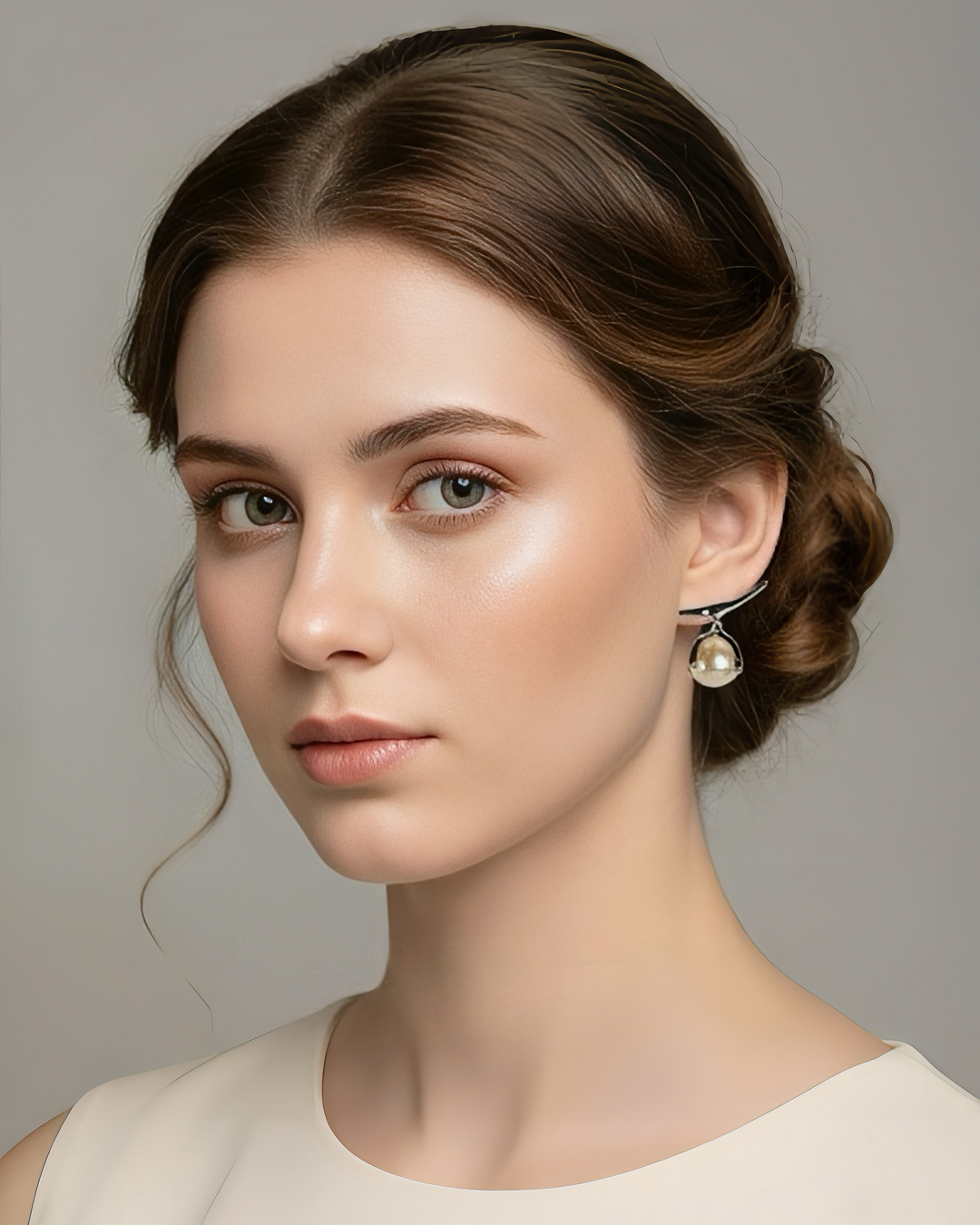 Solenne | Cream-Gold Pearl Stud Earrings