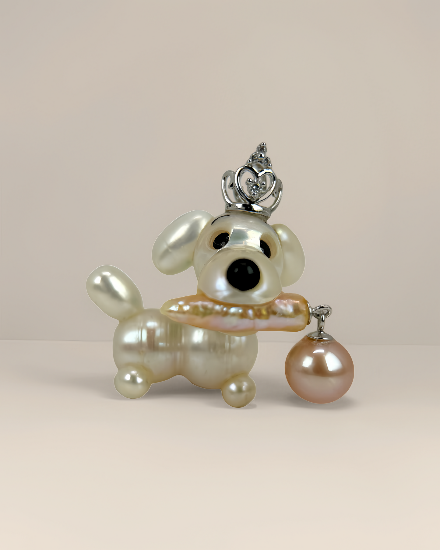 Luma — Pearl Pup | Baroque Dog Charm with Pink Drop