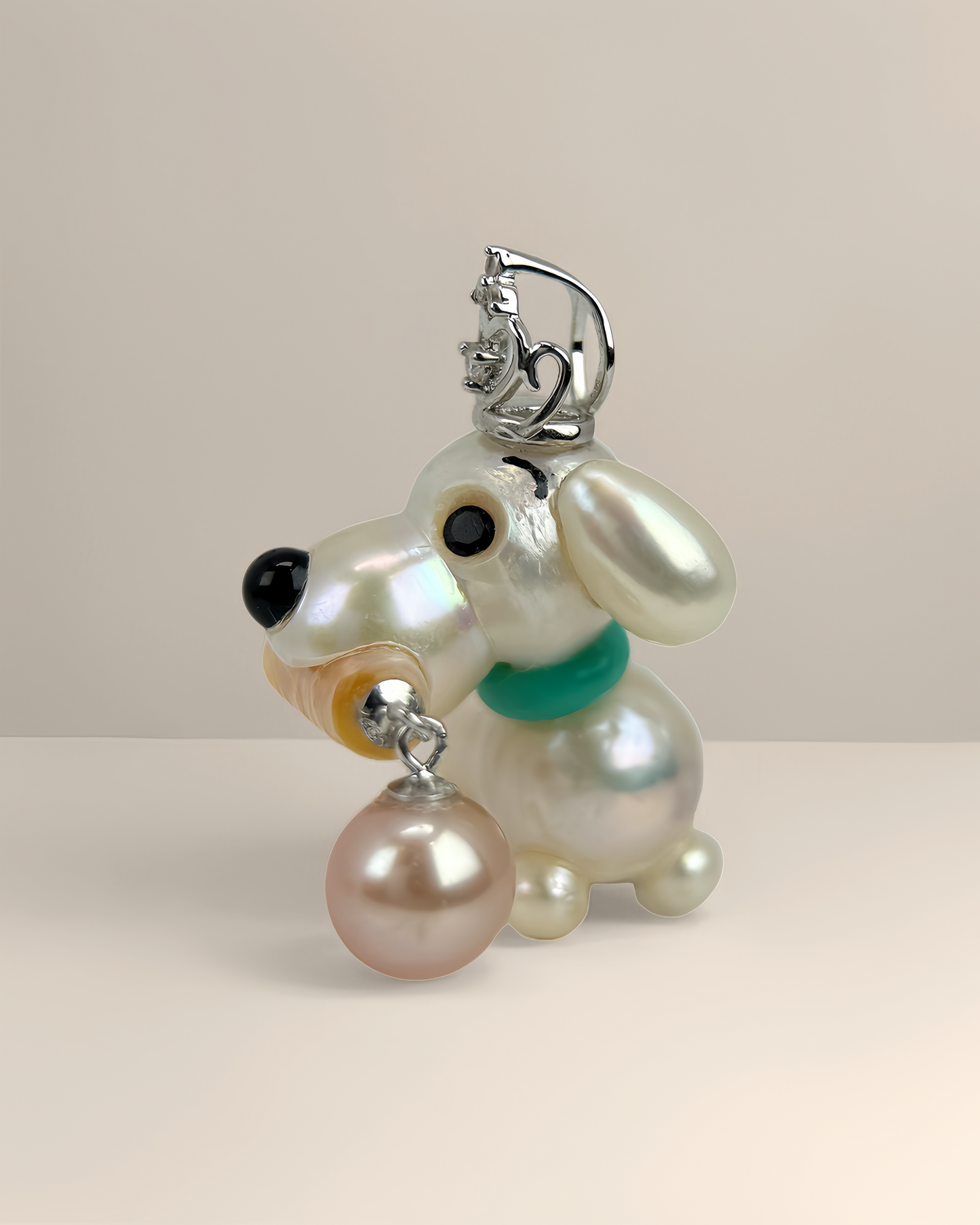 Luma — Pearl Pup | Baroque Dog Charm with Pink Drop
