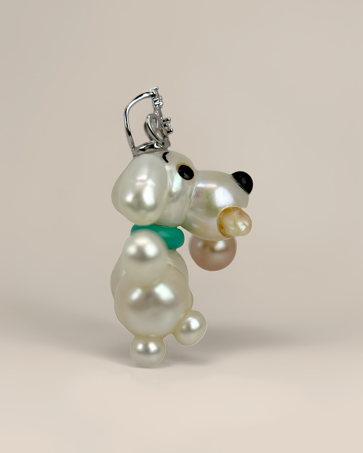 Luma — Pearl Pup | Baroque Dog Charm with Pink Drop
