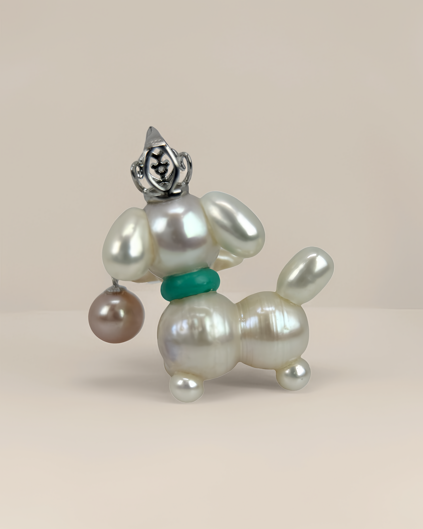 Luma — Pearl Pup | Baroque Dog Charm with Pink Drop
