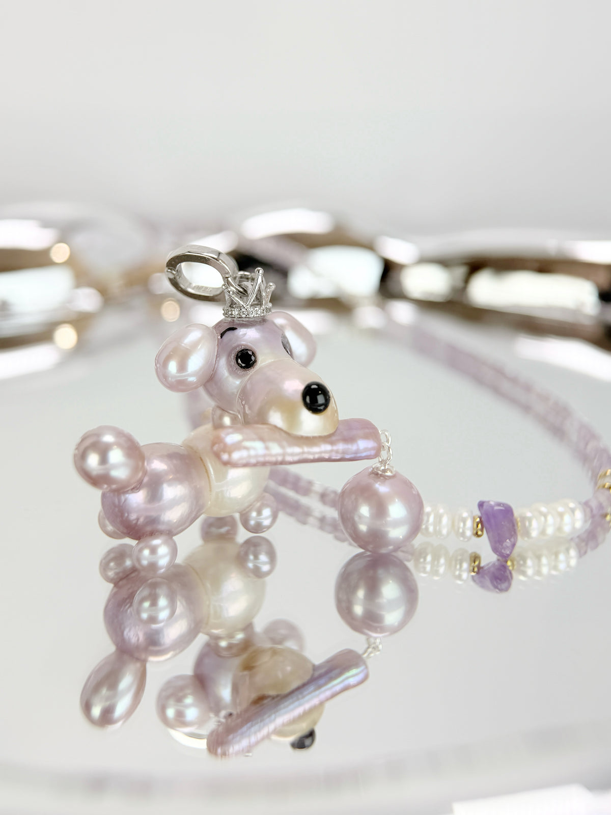 Mauve — Pearl Pup Necklace | Artisan Baroque Pearl Dog Charm