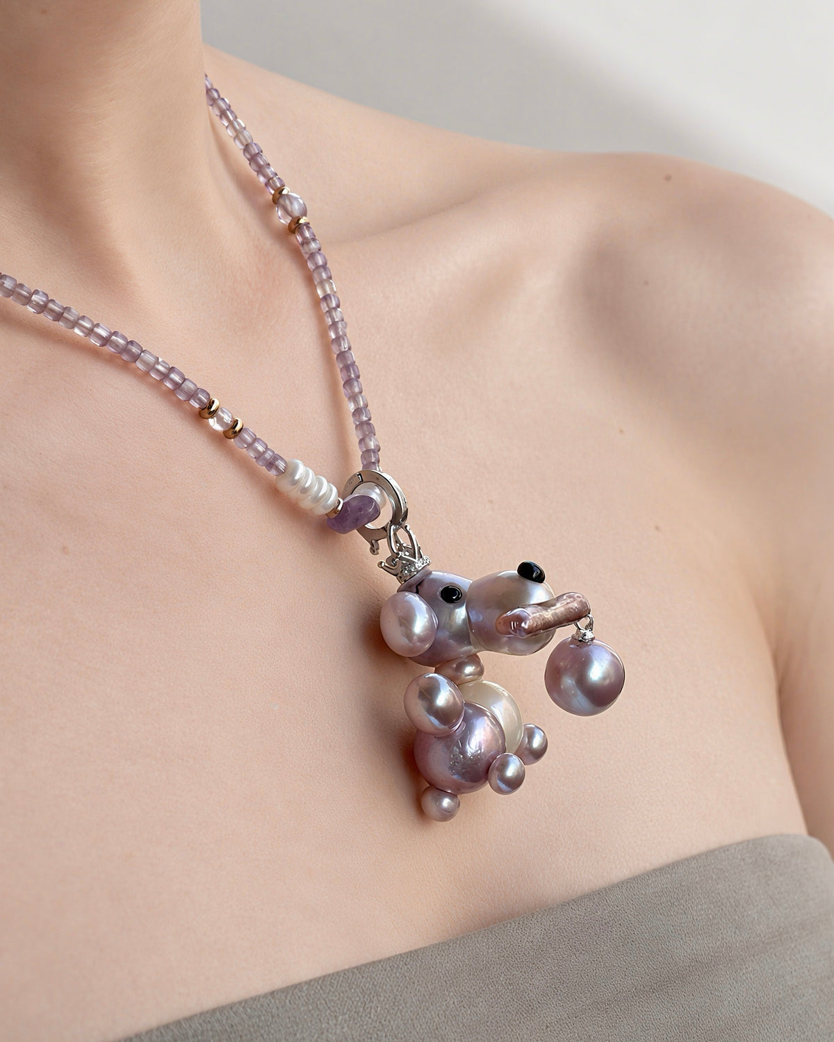 Mauve — Pearl Pup Necklace | Artisan Baroque Pearl Dog Charm