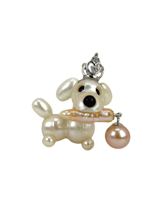 Luma — Pearl Pup | Baroque Dog Charm with Pink Drop