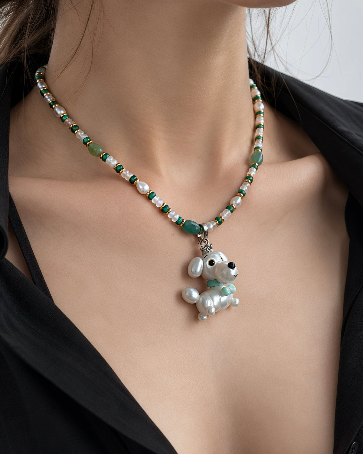 Pippin — Pearl Pup Necklace | Artisan Baroque Pearl Dog Charm Necklace