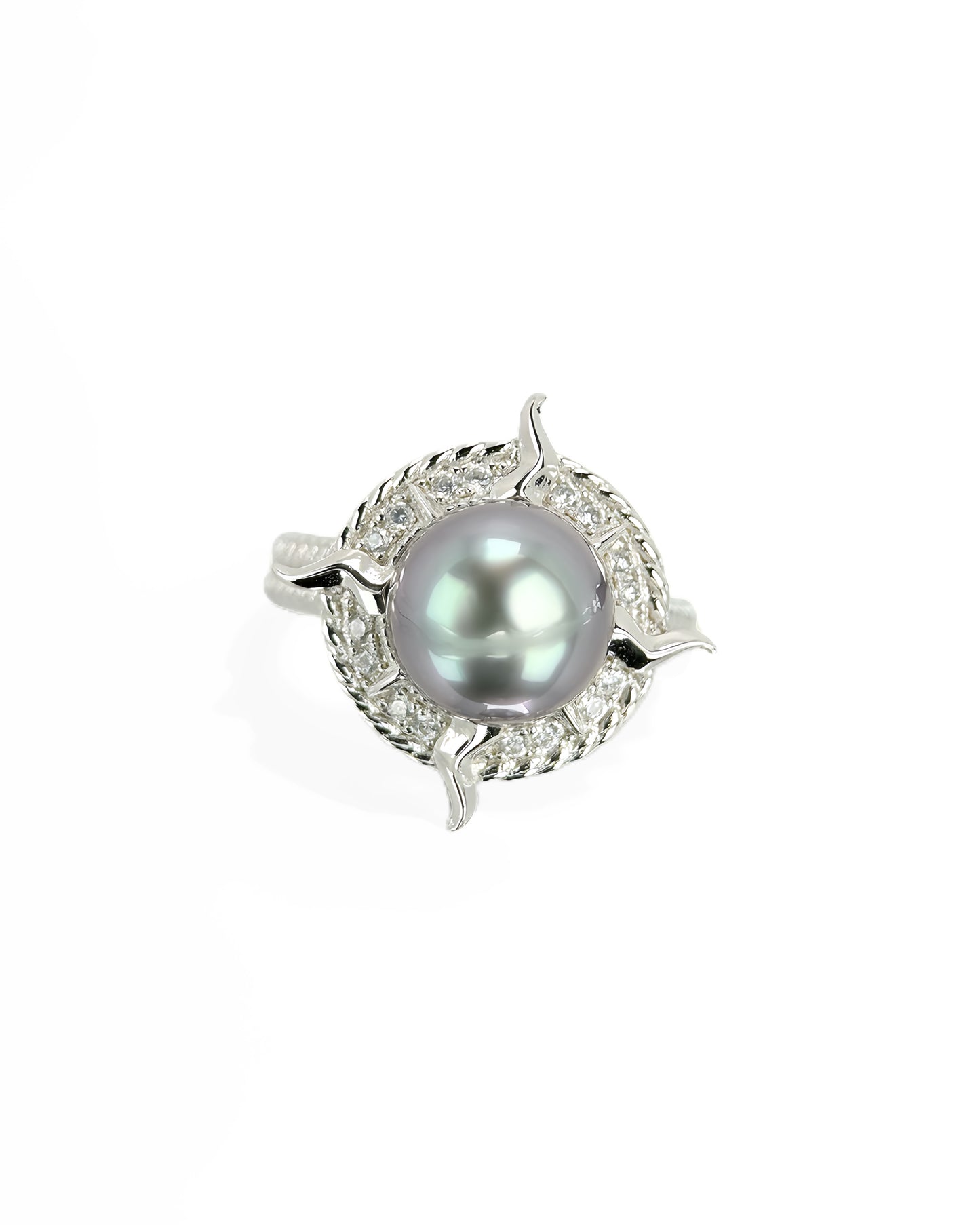 Nyra | Sculpted Ring with Violet-Green Tahitian Pearl