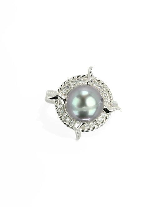 Nyra | Sculpted Ring with Violet-Green Tahitian Pearl