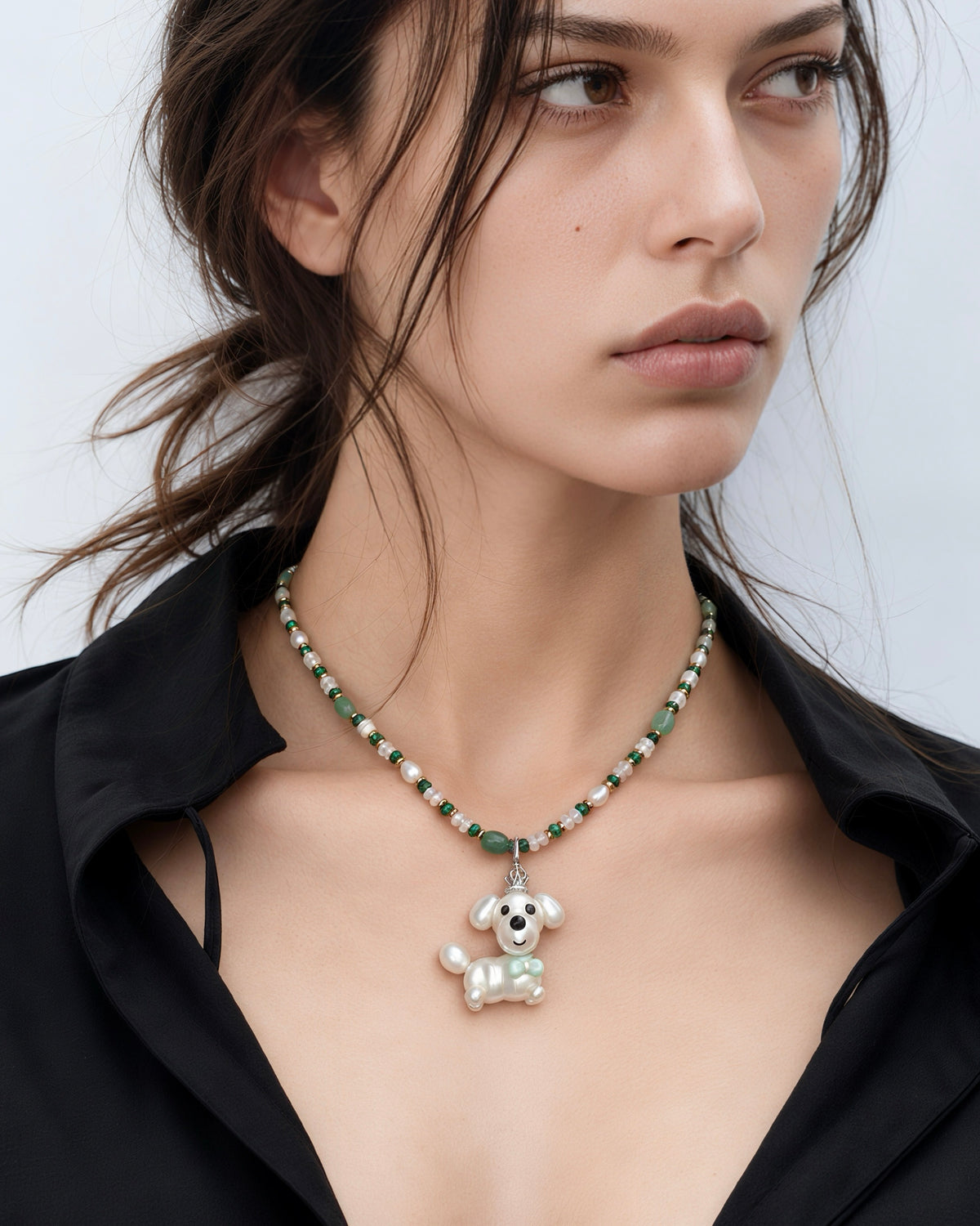 Pippin — Pearl Pup Necklace | Artisan Baroque Pearl Dog Charm Necklace