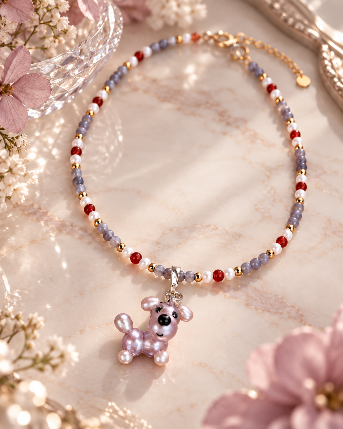 Vesper — Pearl Pup Necklace | Artisan Baroque Pearl Dog Charm