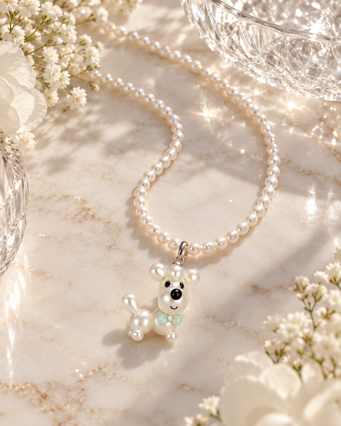 Elio — Pearl Pup Necklace | Artisan Baroque Pearl Dog Charm