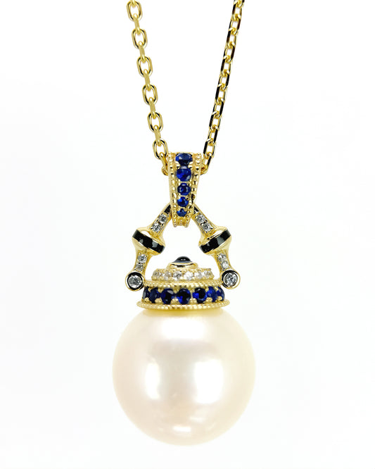 Elara | Teapot Pendant with Rare Cream-Gold Pearl