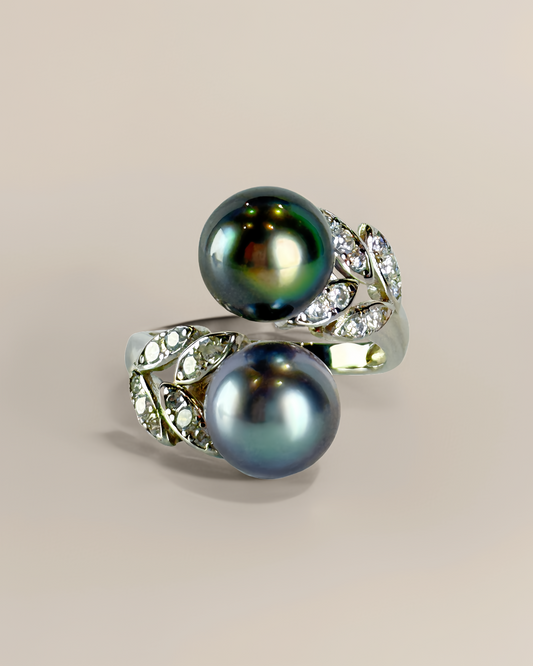 Eirleaf | Adjustable Ring with twin Tahitian Pearl