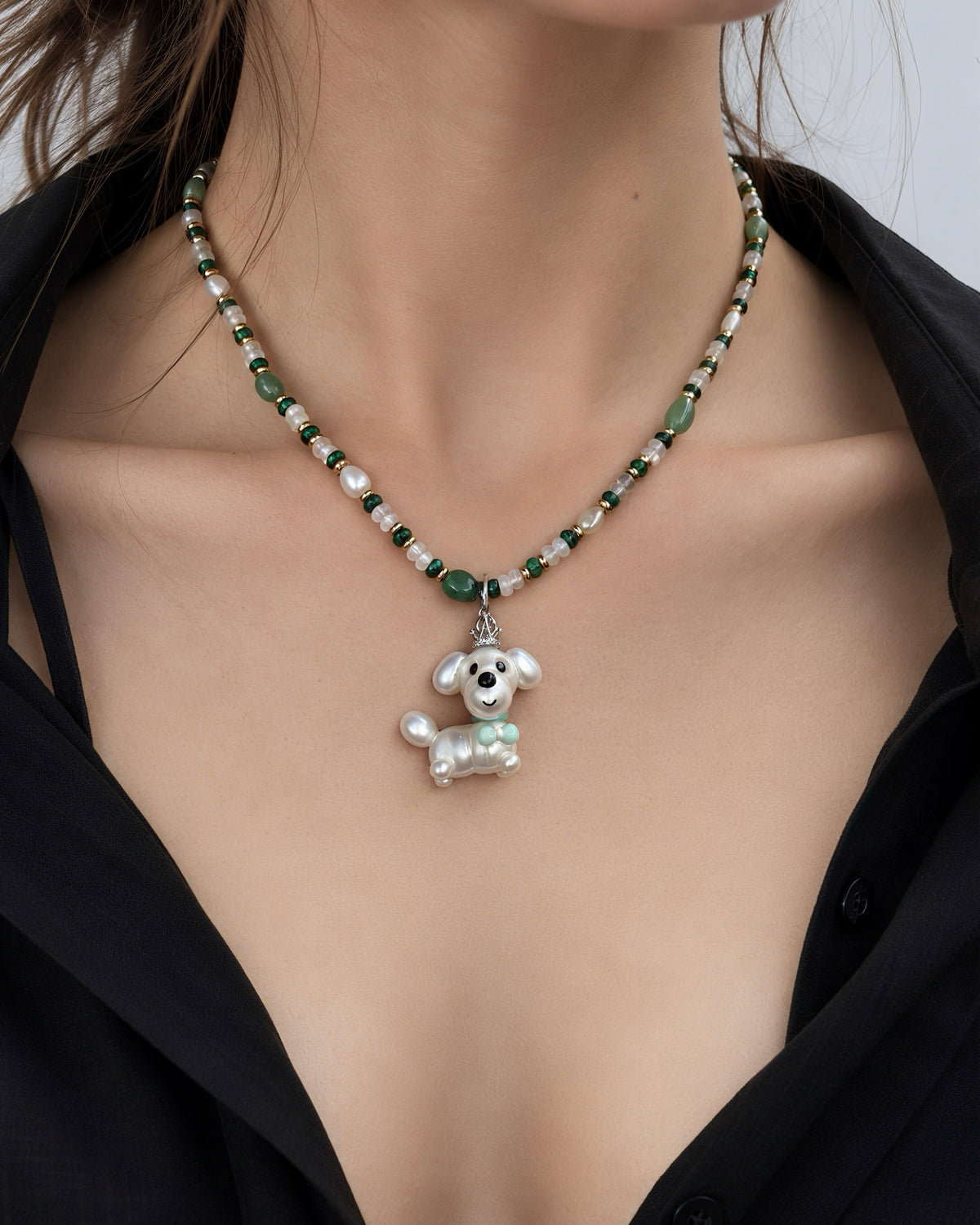Pippin — Pearl Pup Necklace | Artisan Baroque Pearl Dog Charm Necklace