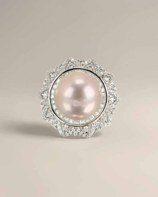 Améline | Halo Ring with Metallic Pink-Purple Pearl