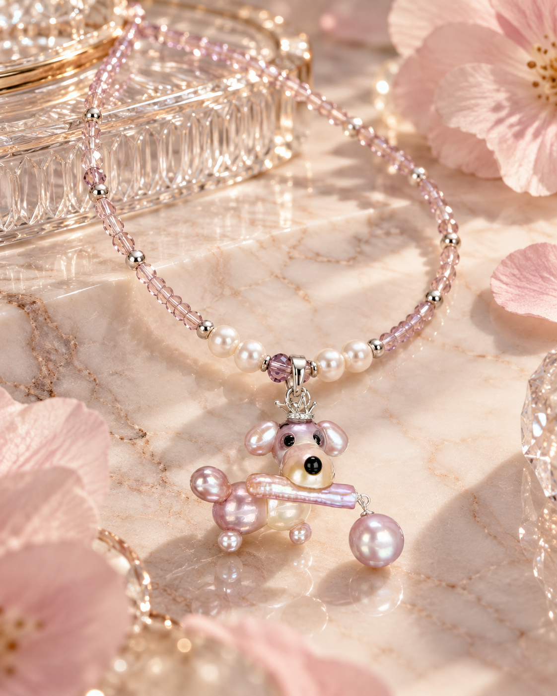 Mauve — Pearl Pup Necklace | Artisan Baroque Pearl Dog Charm