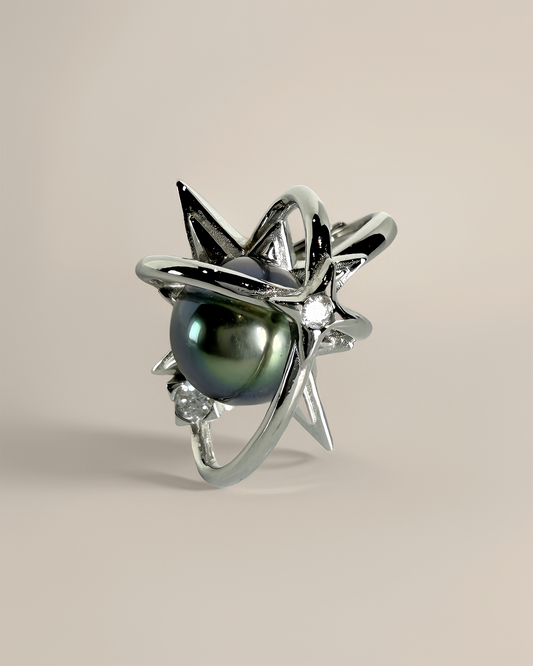 Astra | Adjustable Ring with Tahitian Pearl & Orbital Band