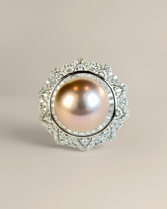 Améline | Halo Ring with Metallic Pink-Purple Pearl