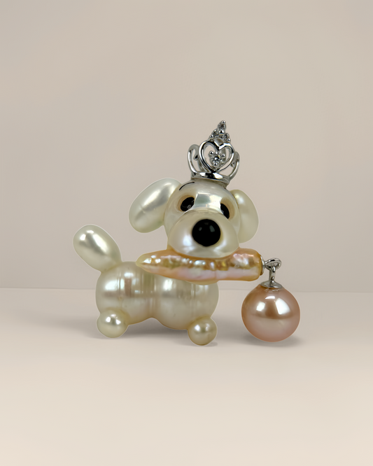 Luma — Pearl Pup | Baroque Dog Charm with Pink Drop